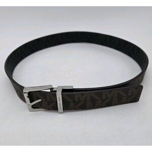 Michael Kors Reversible Logo Belt Black Gray Brown Tan Polished Silver Buckle M